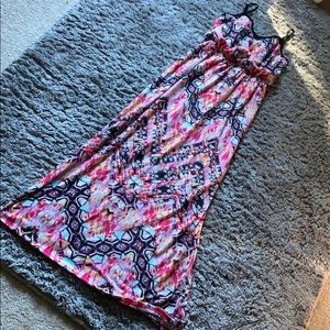 Colorful Patterned Maxi Dress with Detail Top